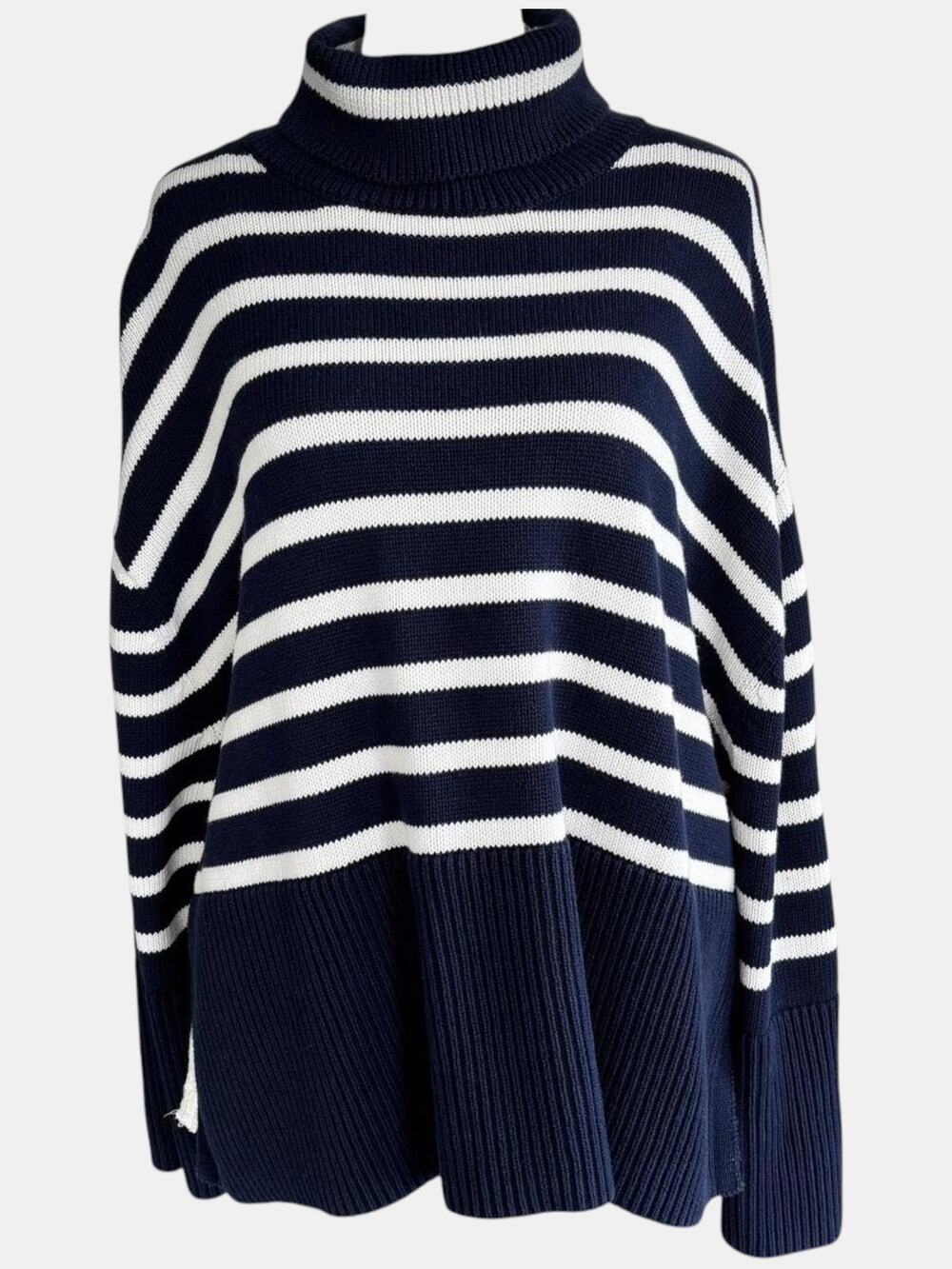 Gap Nautical Striped Summer Sweater Navy White Turtleneck 100% Cotton Size XL